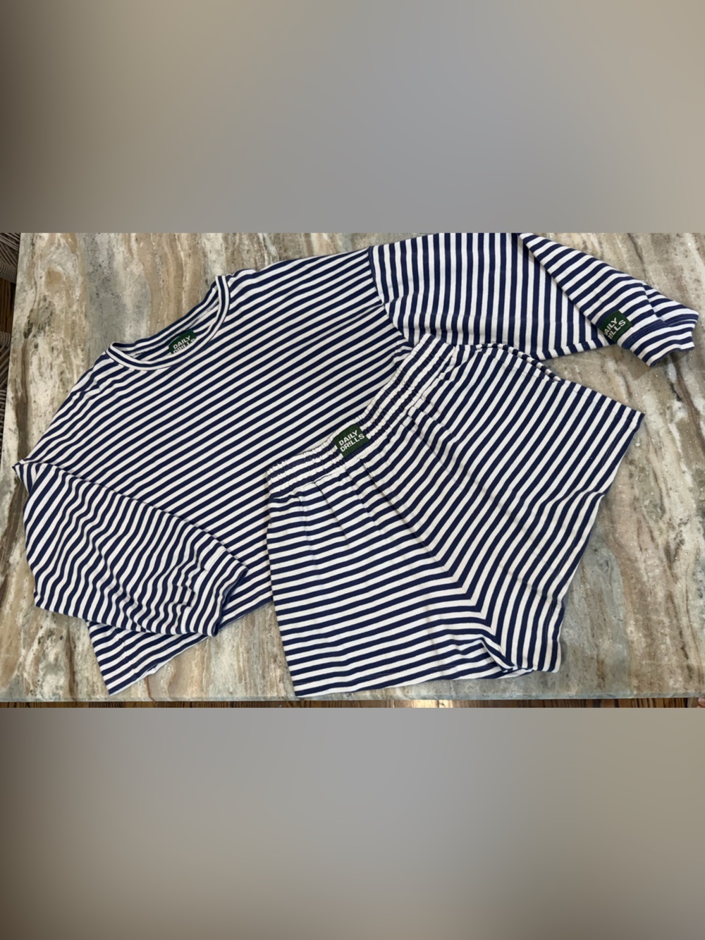 Women’s DAILY DRILLS Navy blue & white stripe loungewear set- Size M/L